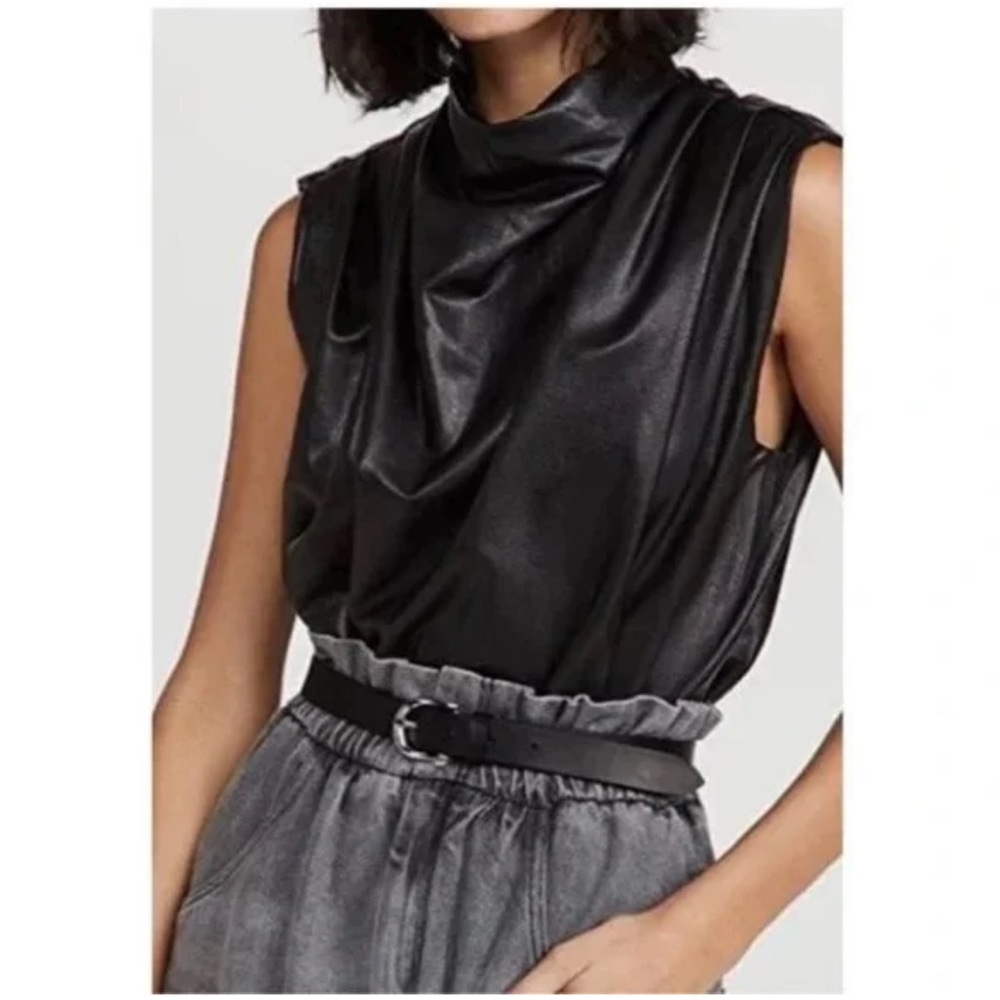“Amanda Uprichard” Black Sleeveless faux leather top.